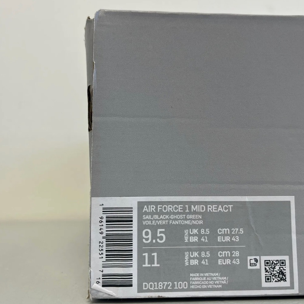 Nike Air Force 1 Mid React Sail Black Ghost Green Men's Size 9.5 - Picture 8 of 11